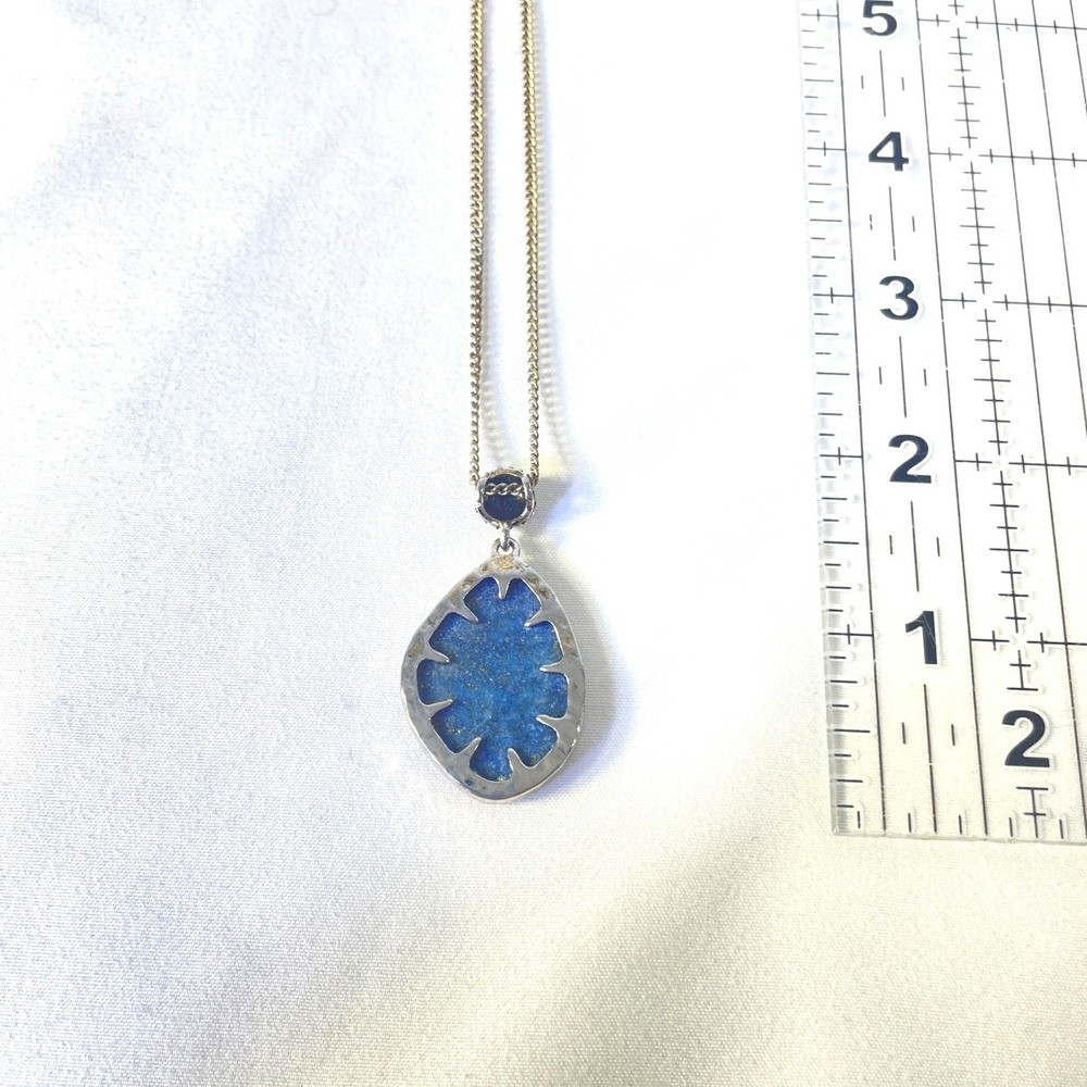 Vintage Lapis Lazuli Teardrop Pendant Necklace Long Chain Blue Gold Fleck Boho - Picture 11 of 16